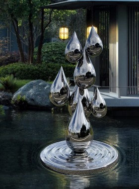 不锈钢镜面水滴涟漪雕塑装饰户外园林草坪酒店水池抽象水景大摆件