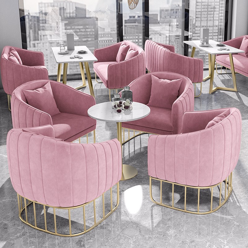 北欧简约咖啡厅奶茶店卡座沙发休闲区双人沙发甜品店洽谈桌椅组合