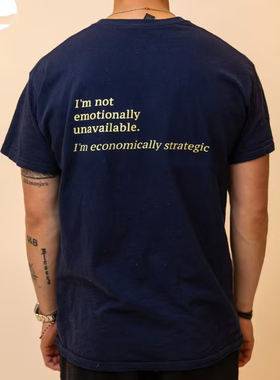 美式复古 ECONOMICALLY STRATEGIC 态度标语印花短袖 T恤男女宽松