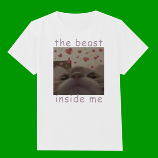 FUNNY T-SHIRT CAT THE BEAST INSIDE ME我心野兽趣味搞笑短袖T恤