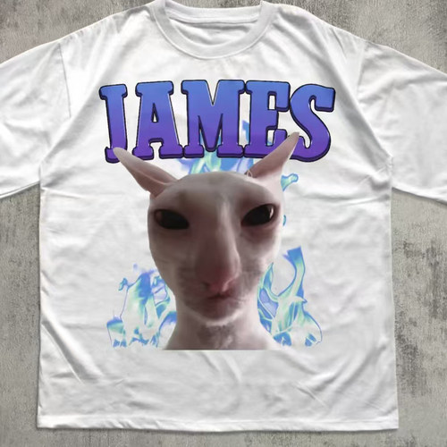 funny cat t-shirt趣味搞笑90年代外星猫猫jame短袖T恤男2026新款