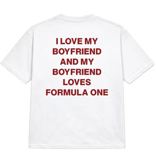 I LOVE MY BOYFRIEND 酒红色英文后背印花白色短袖男女2026美式潮