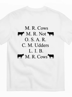M.R.Cows 奶牛字母后背印花白 T 恤美式复古趣味小众宽松男女短袖