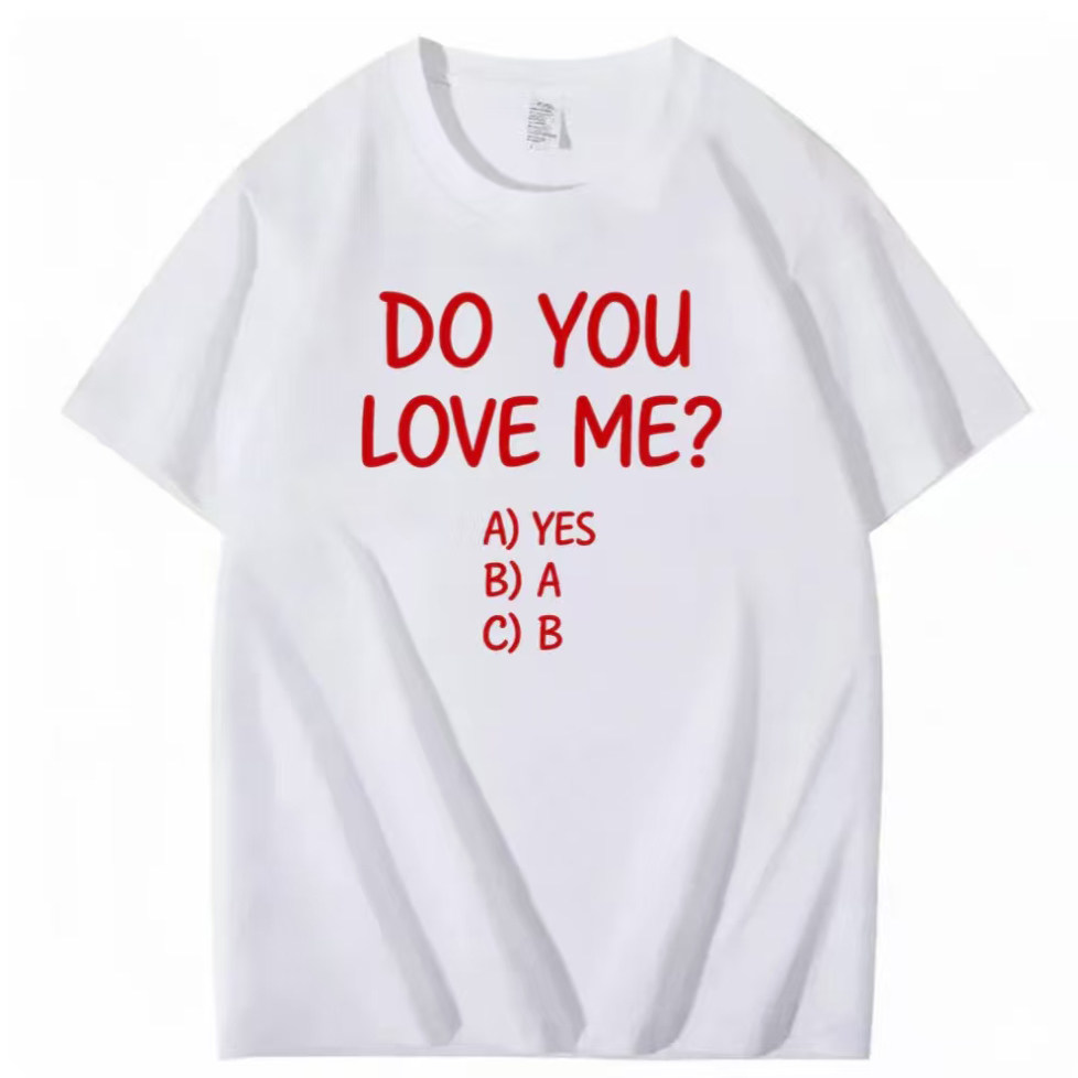 美式趣味 DO YOU LOVE ME 文字 T 恤 情侣款2026白色宽松短袖上衣