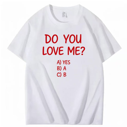 美式趣味 DO YOU LOVE ME 文字 T 恤 情侣款2026白色宽松短袖上衣