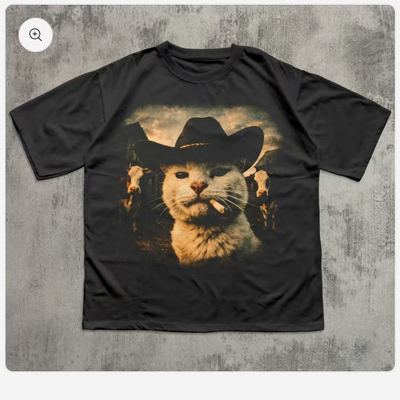 FUNNY T-SHIRT  SMOKING CAT猫趣味字母美式休闲短袖T恤男2026潮