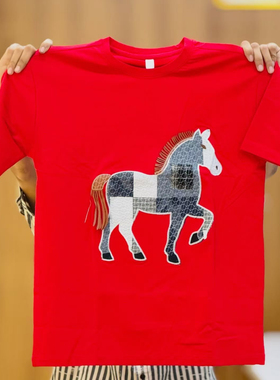 印花CHINESE NEW YEAR FIRE HORSE T-SHIRT2026新款宽松本命年马