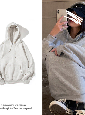 速发灰色s加卫衣冬潮宽松大码over绒ize慵懒风大码小众bf情侣装