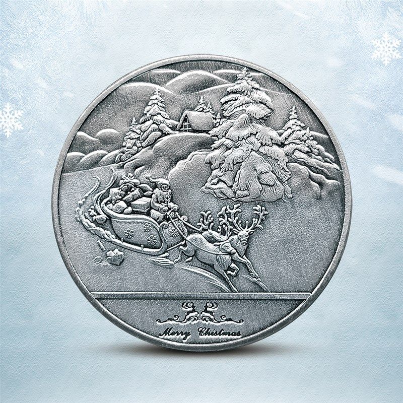 速发圣诞节物纪念硬币古银币 圣诞老人雪橇币平安夜礼日银车把玩