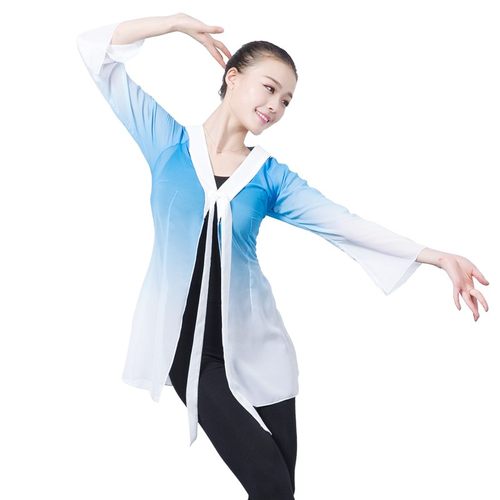 速发新款成人舞蹈演出服长袖古典民族舞练功舞蹈纱衣演纱服系带出