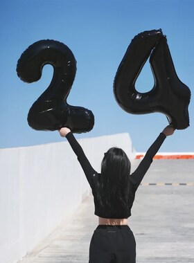 速发40寸黑色数字气球生日铝膜18照岁户外置周道具装饰布拍2