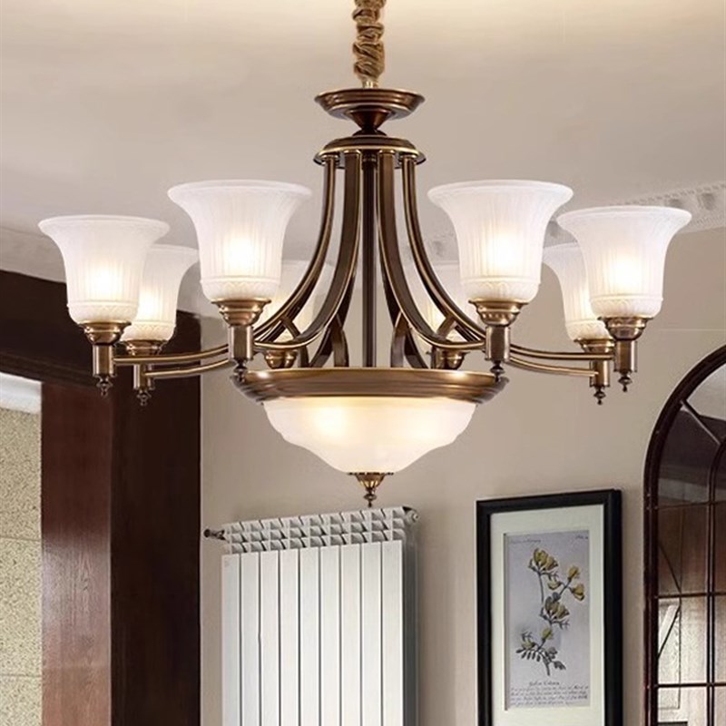 速发客厅灯全铜大厅吊灯美式覆古室厅餐卧灯法式别墅古铜灯饰