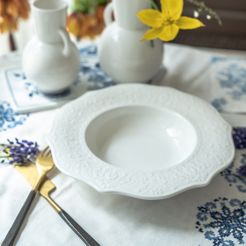 现货速发复古森林法式复古浮雕陶瓷平盘汤盘家用菜盘下午茶蛋糕甜