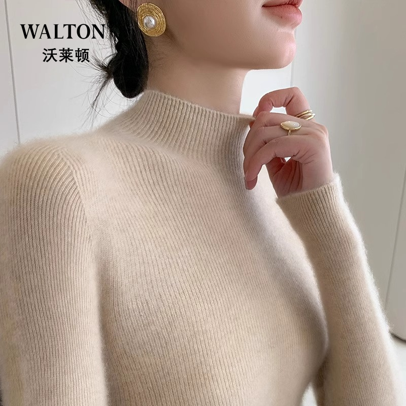 鄂尔多斯市100羊毛衫女半高领打底衫秋冬修身显瘦内搭针织打底衫