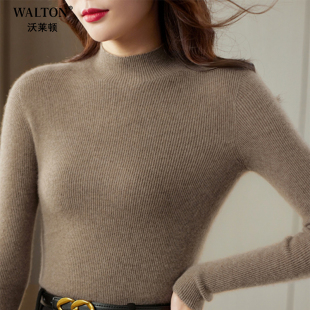 修身 女士时尚 针织内搭纯色套头保暖显瘦毛衣 半高领山羊绒衫 秋冬季