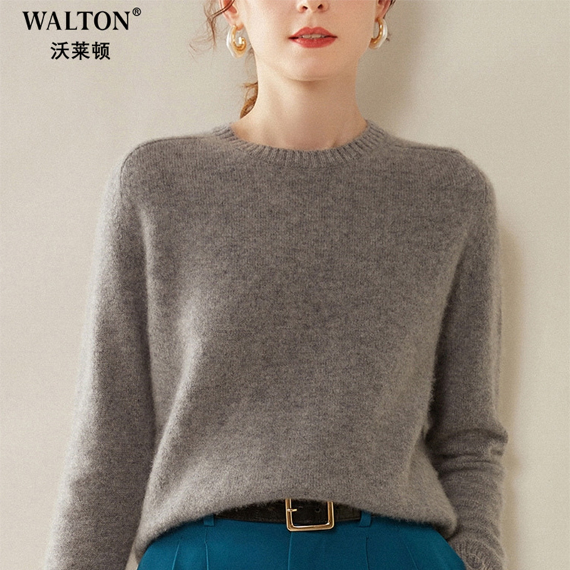 2025新款秋冬纯色百搭通勤加厚圆领100%纯山羊绒衫女打底针织毛衣