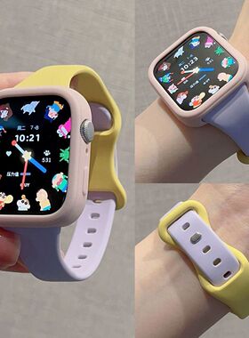 适用华为fit34pro手表撞色小蛮腰细款液态硅胶表带搭配保护软壳女