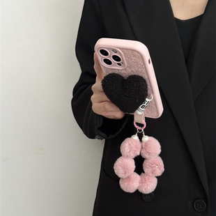 毛绒粉黑爱心华为nova14手机壳13/12活力hi畅享80s/70x潮6050plus