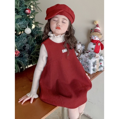 女童连衣裙套装秋冬季2025儿童冬装加厚花苞背心裙宝宝公主裙子