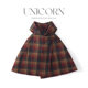 UNICORN女童尖尖帽格子斗篷毛呢外套2026新款 秋冬装 夹棉复古披肩