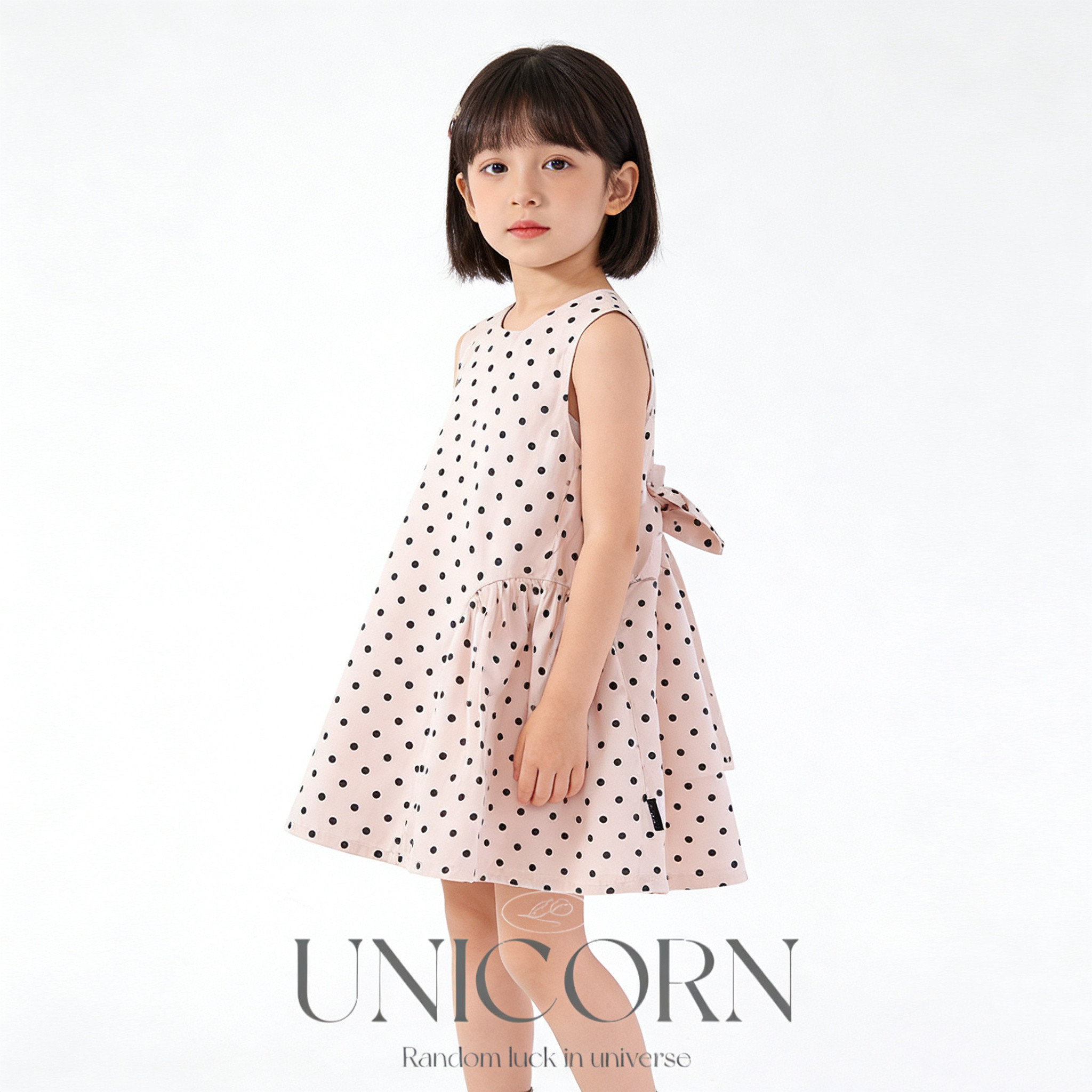 UNICORN女童26夏季新款韩版波点蝴蝶结背心裙女宝无袖洋气连衣裙
