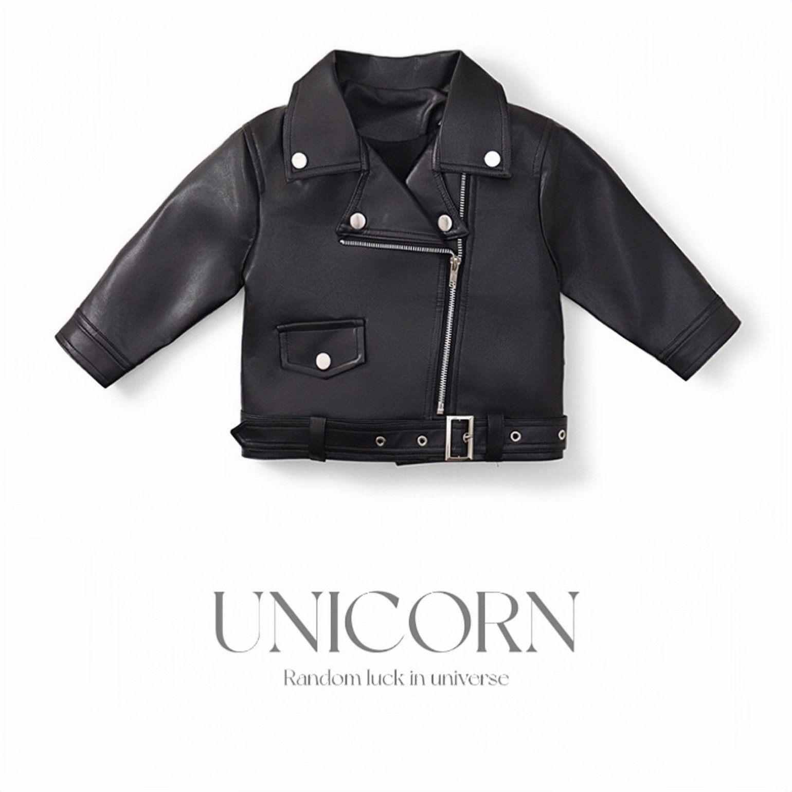 UNICORN女童皮衣外套黑色25春秋新款男女宝洋气时髦潮流夹克上衣