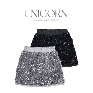 UNICORN设计师款时尚亮片半身裙中小童春秋新款高腰显瘦半身A字裙