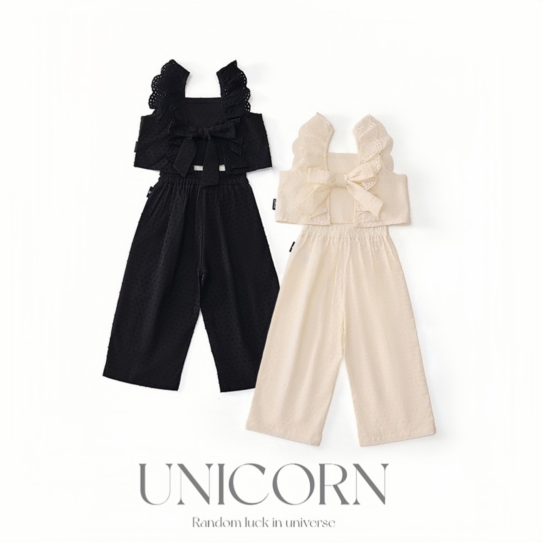 UNICORN女童夏季新款背心露背洋气套装女宝韩版时髦阔腿裤两件套
