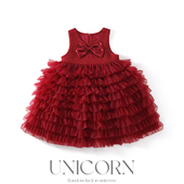 UNICORN女童韩版 红色背心连衣裙女宝周岁生日宴会礼服蛋糕公主裙