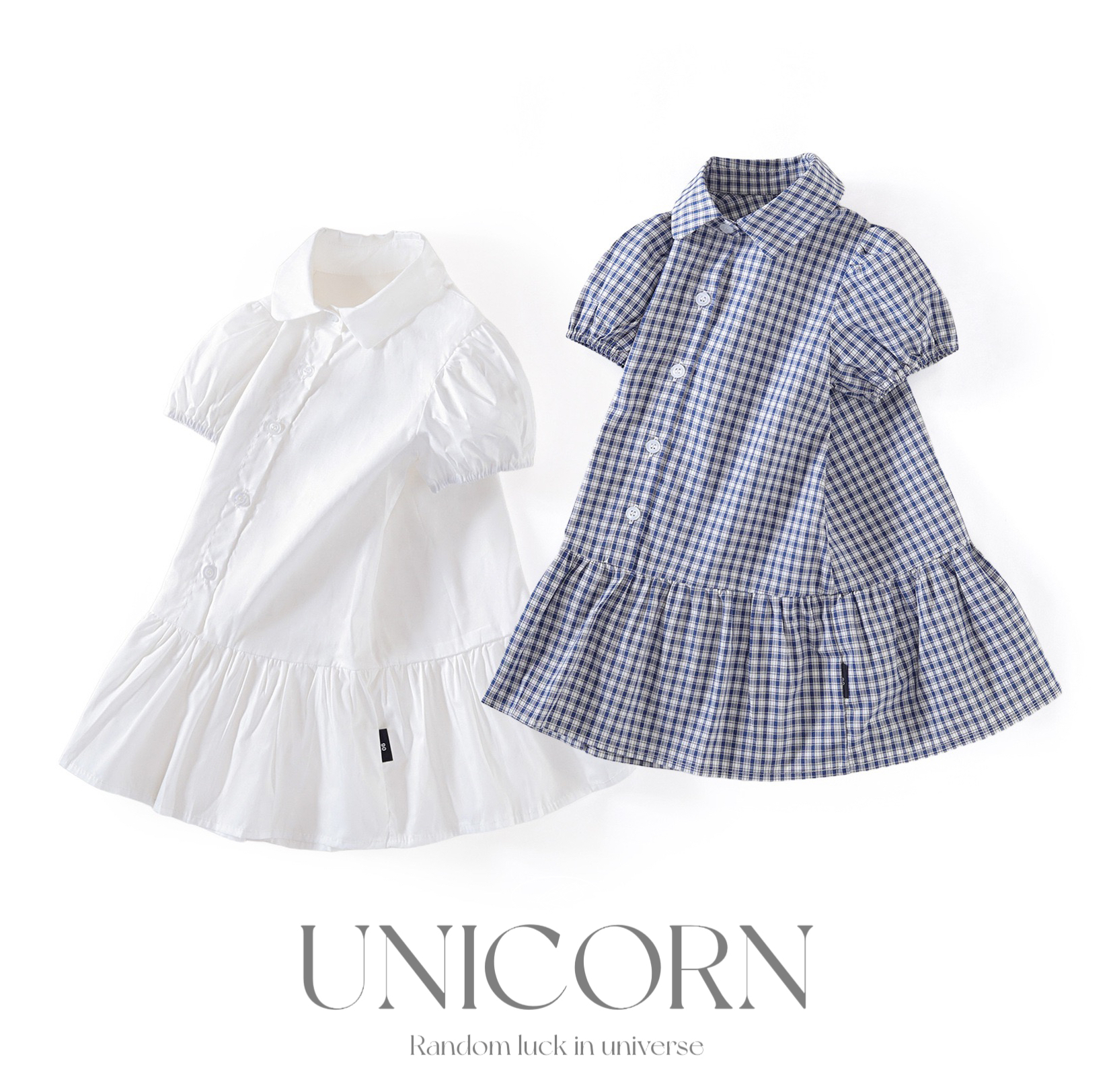 UNICORN女童春夏新款韩版格子衬衫裙女宝甜美公主学院风连衣裙子