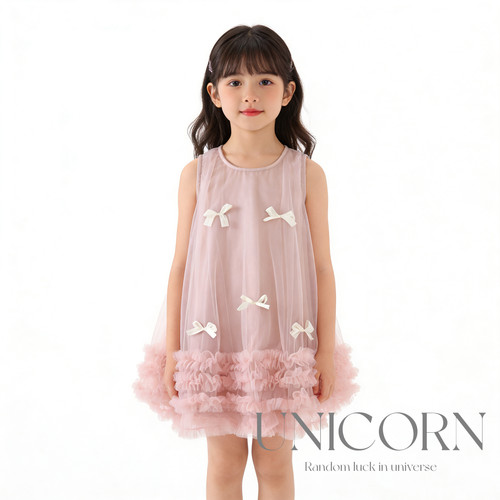 UNICORN女童26年夏季新款网纱蝴蝶结背心连衣裙生日无袖公主裙子