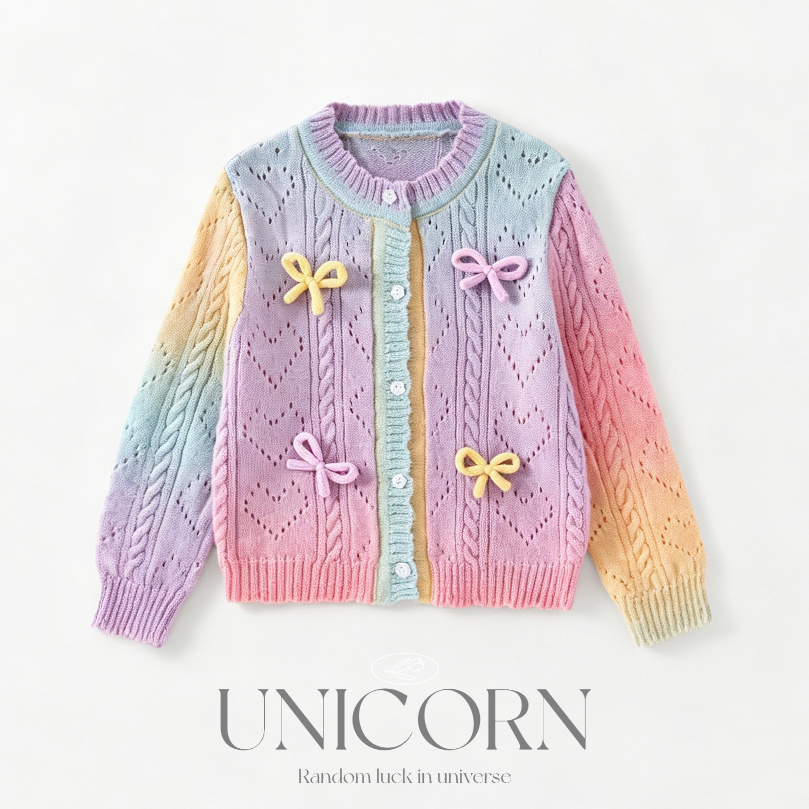 UNICORN女童新款彩虹糖渐变色针织开衫外套春秋多巴胺超好看毛衣