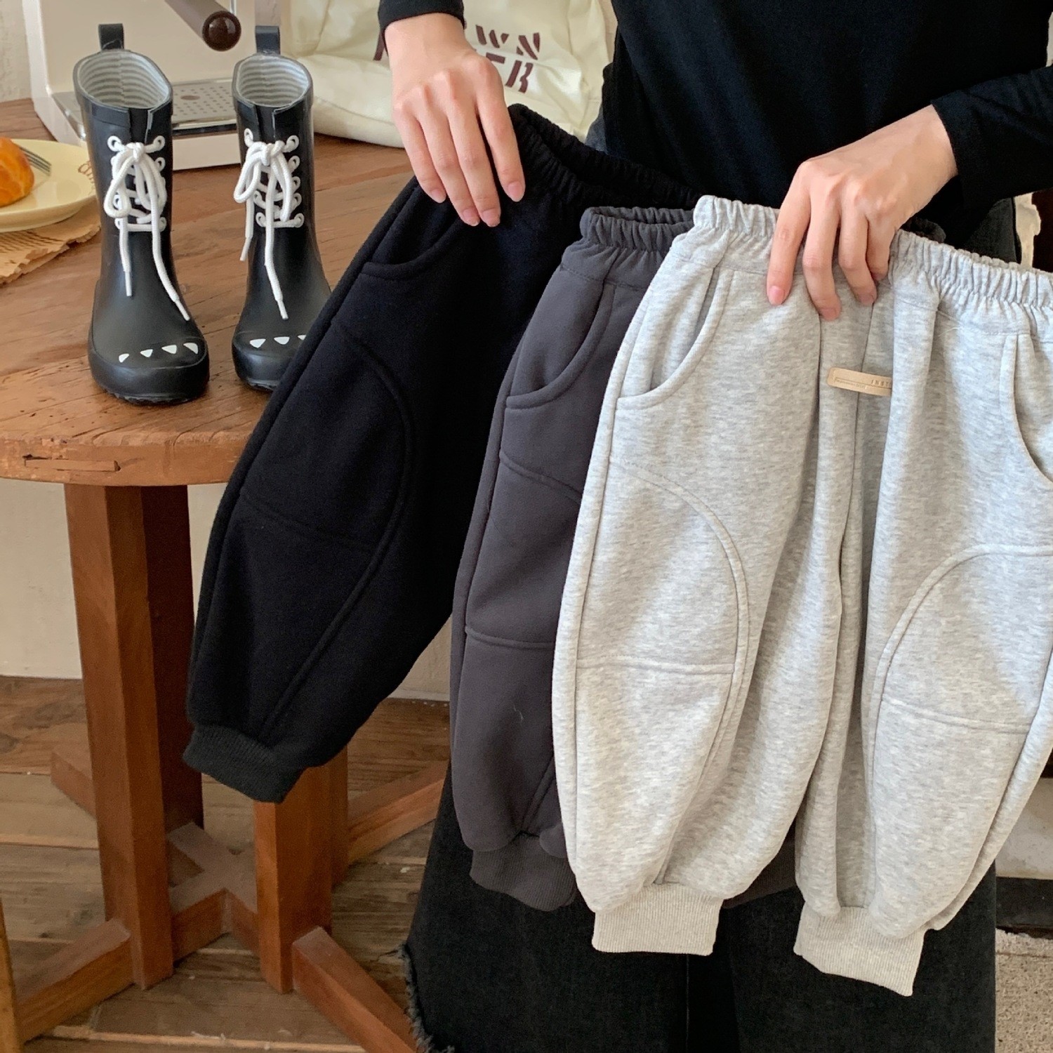 2025童长裤冬款韩版男女宝宝休闲拼接加绒卫裤百搭休闲裤加厚