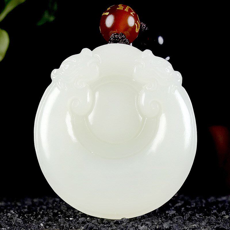 速发石环疆意吊坠雕刻和田玉新如玉双挂件饰品工艺品一件