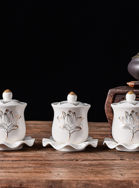 速发佛具佛家用品教用佛前白浮雕描金杯悲水大供水杯供奉净水杯圣