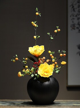 速发新中式禅意陶瓷花瓶艺术装饰品摆件 侘寂风复古客厅玄关酒店