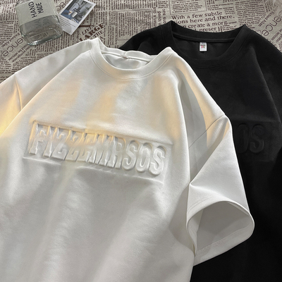 速发t夏季美式复绒2024新款男装上衣宽松麂皮半古袖体恤