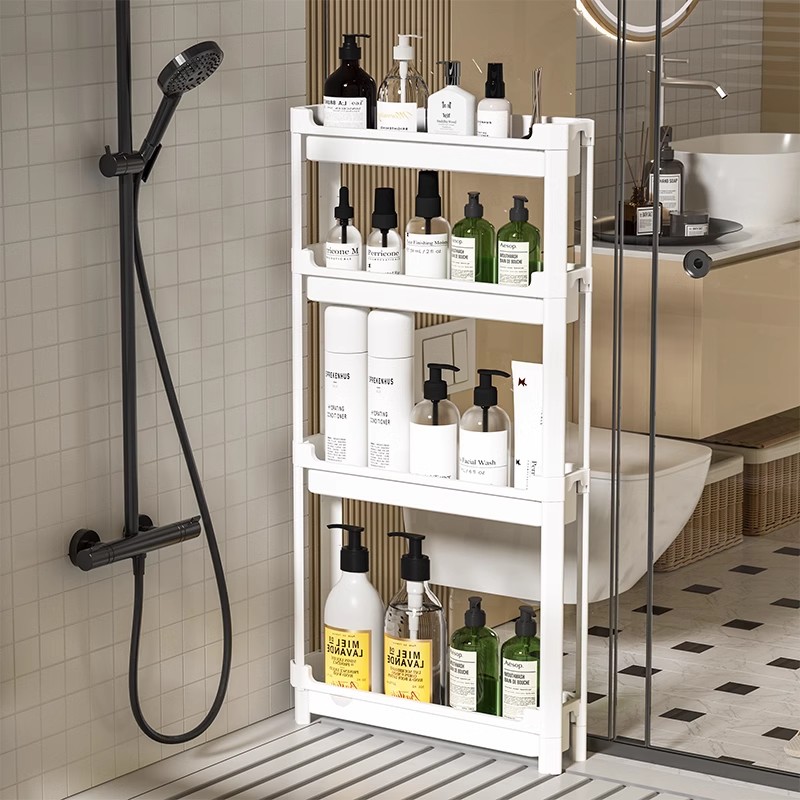 卫生间置物架浴室收纳神器多层门后窄缝小推车落地免打孔带轮多层