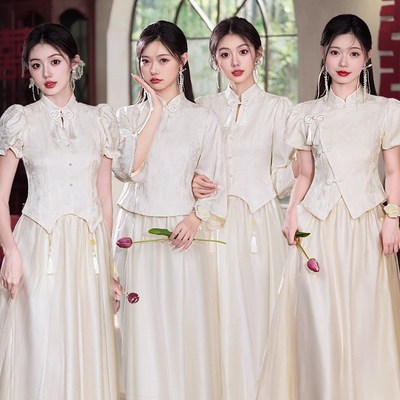 速发中式伴娘服2025新款香槟色复古姐妹团礼服租赁日娘伴禾裙秀常