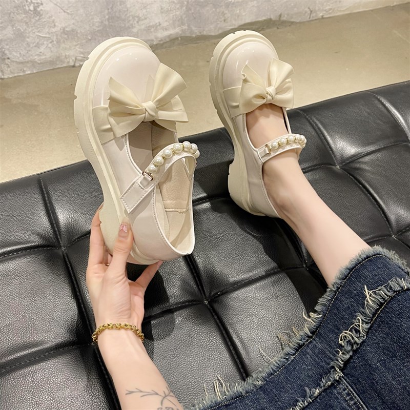 速发法式玛丽珍鞋20夏4搭款2季时尚百新蝴蝶结厚底珍珠配裙子小
