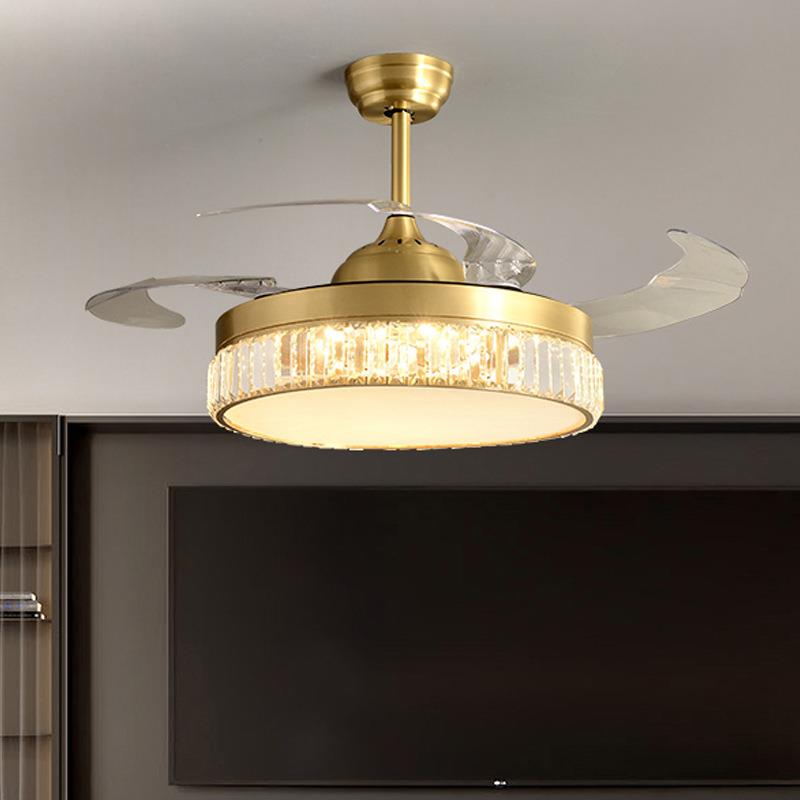 全铜变频隐形吊扇灯餐厅卧室水晶风扇灯客厅现代简约家用风扇吊灯