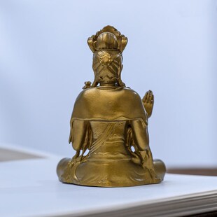 天冠弥勒菩萨佛像体摆件家用小巧茶宠纯黄铜像随身佛茶空间装饰品