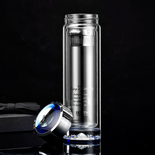 水晶防摔便携过滤泡茶杯创意隔热家用随手杯子 玻璃杯双层水杯时尚