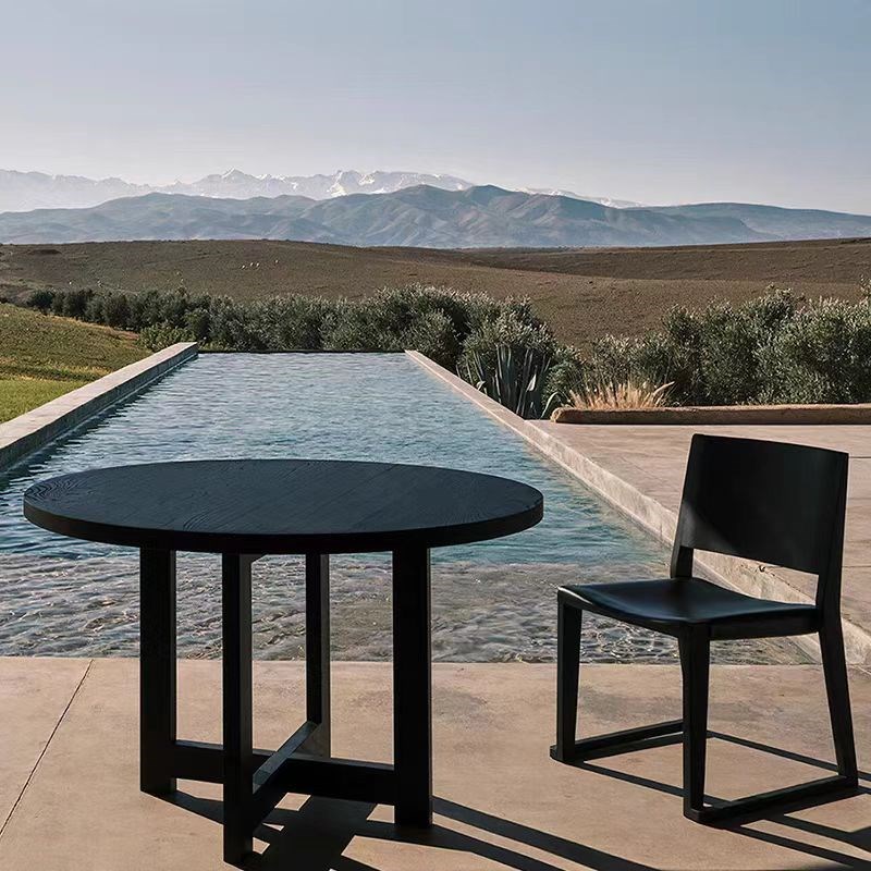 北欧极简实木圆桌侘寂风民宿原木餐桌简约家用小户型圆桌咖啡圆桌