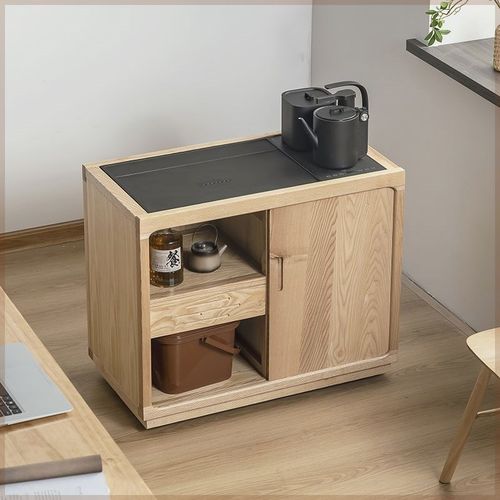 茶水柜移动烧水壶一体白蜡木实木茶桌边柜小户型边几轻奢北欧茶台