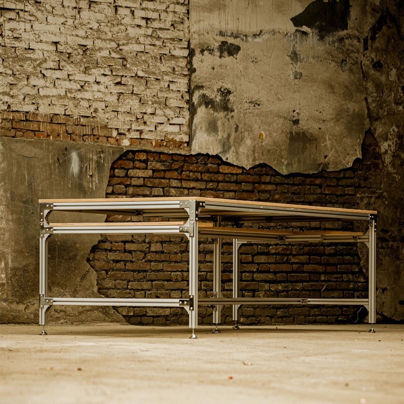 实木工作台桌子工业风会议桌长桌铝材电脑桌桦木办公桌简约长桌子