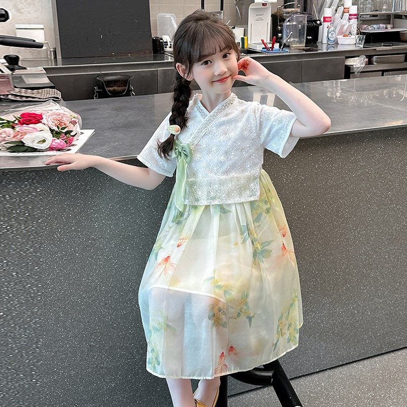 汉服连衣裙女童夏季2024新款中大儿童装洋气时髦国风新中式公主裙