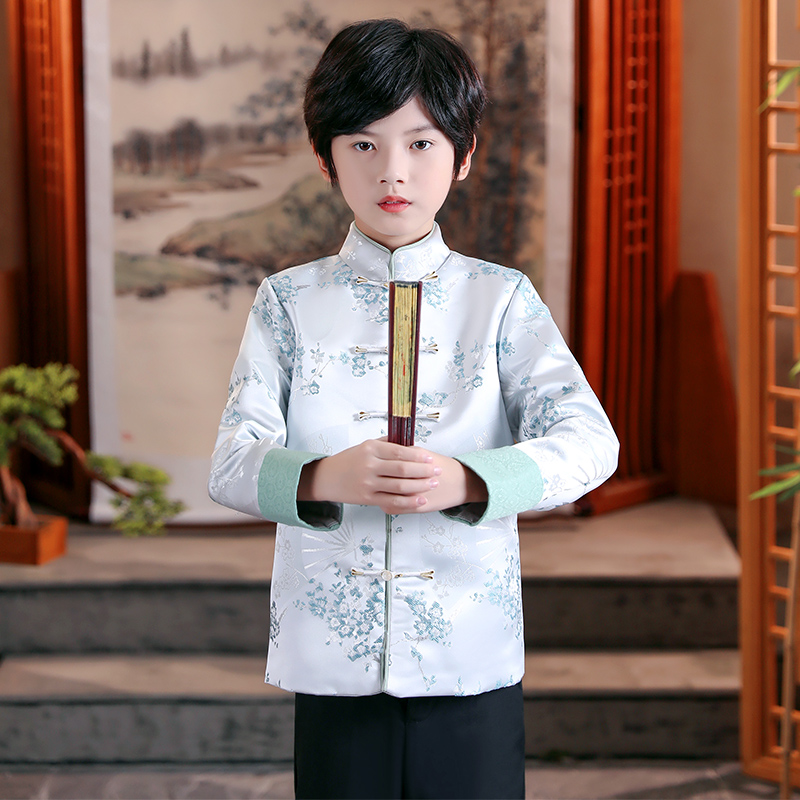 男童唐装春秋儿童中国风演出服小男孩主持朗诵中式礼服国学服套装