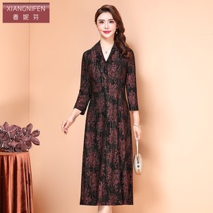 香妮芬弹力春季裙子连衣裙高端2025新款气质衬衫领中年高贵妈妈裙