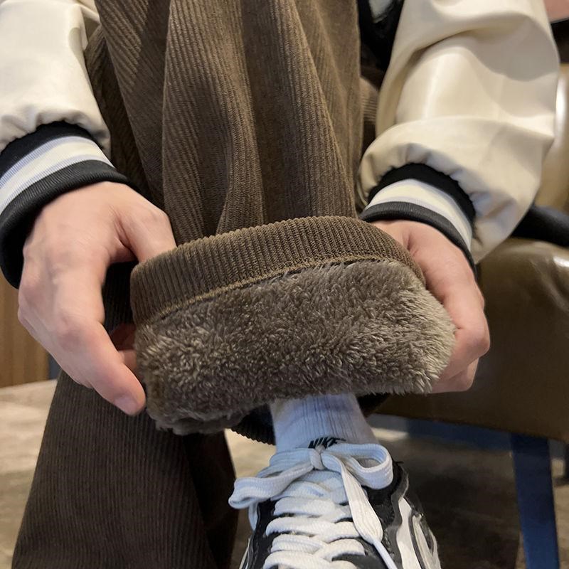 防寒超厚加绒裤子男士秋冬直筒卫裤保暖棉裤宽松灯芯绒大码休闲裤